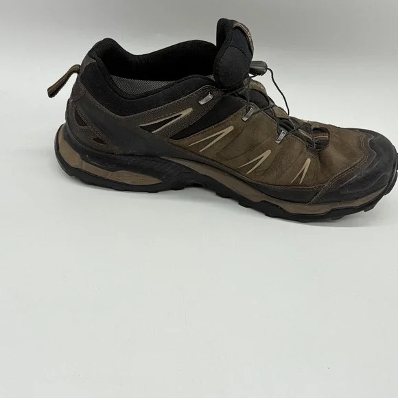Salomon Mens 12 Gore Tex Hiking Shoes Brown Nubuck Leather  display picture 1